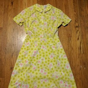 60s Floral & Polkadot Daisy Vintage Dress